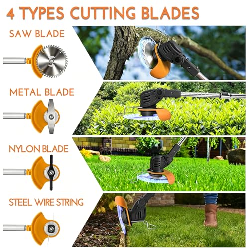 Electric Weed Wacker Cordless, with 2 Battery 26 Pcs Blades Charger - color: Black