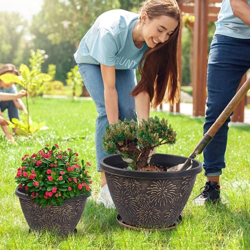 Nooulap 4 Pack 12 Inch Plant Pots with Drainage Holes and Saucers - color: Firework Imitation, size: 12 Inch
