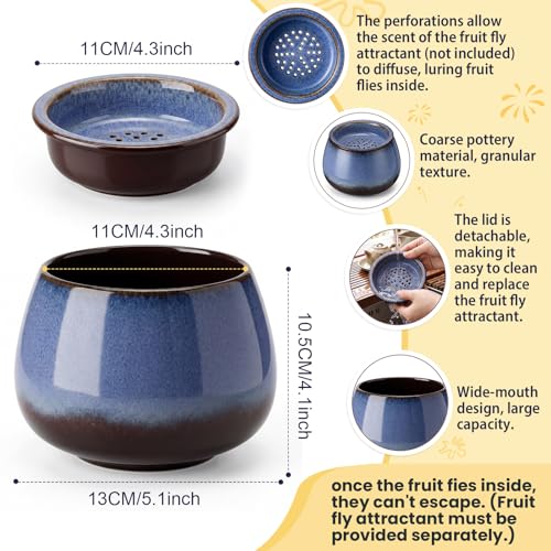 1 Pack Ceramic Fruit Fly Traps Reusable, Reactive Glaze, Cobalt Blue - color: Cobalt Blue, size: Reactive Glaze