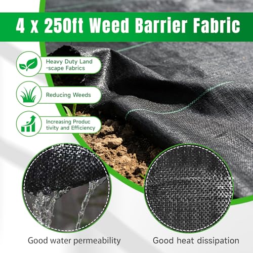 Weed Barrier Fabric Planting Cover - 4 x 250 FT Heavy Duty Landscape Fabric Ground Cover Block for Outdoor Planting - size: 4 x 250 FT