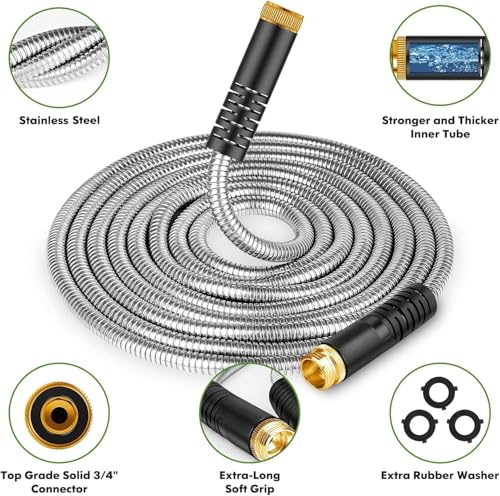 Unywarse Garden Hose 175FT Metal Water Hose with 10 Function Nozzle No-Kink - size: 175ft