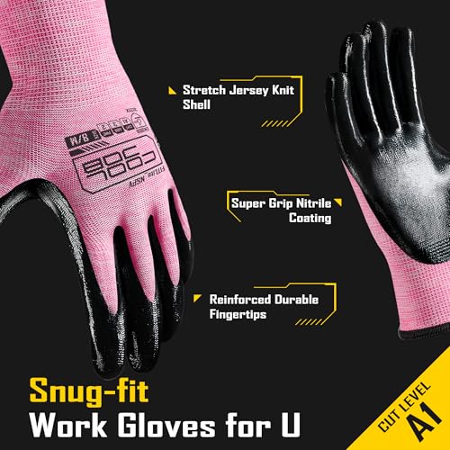 COOLJOB 10/20 Pair Safety Work Gloves for Women Non-slip, Nitrile Coated - size: Large (Pack of 10)