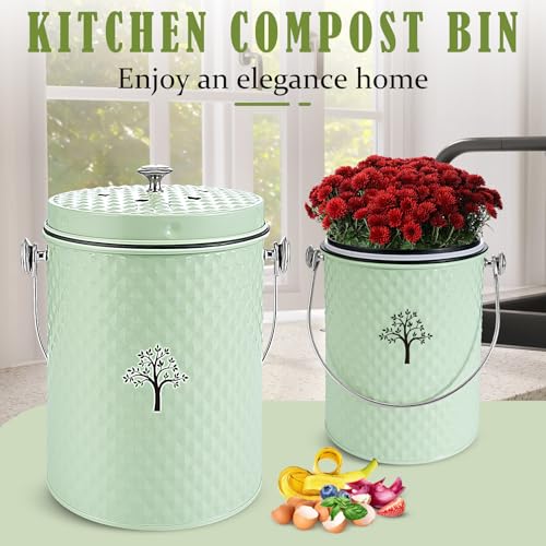 AOSION Countertop Compost Bin, Odor-Free Food Waste Container with 50 Bags - color: Green