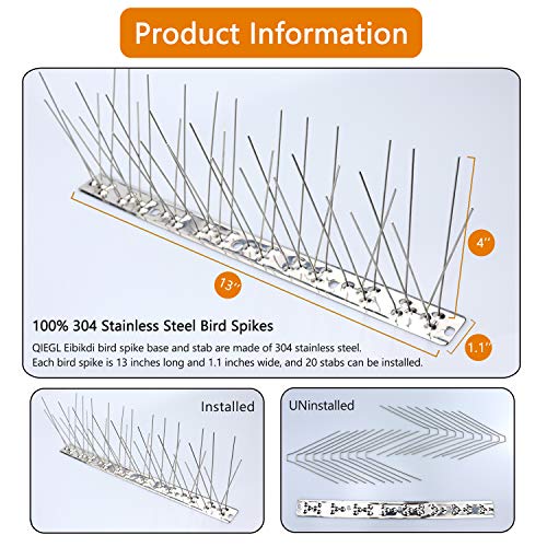Bird Spikes for Pigeon 25 Feet Coverage 304 Stainless Steel Uninstalled - size: 25 Feet (23 Pack Uninstalled)