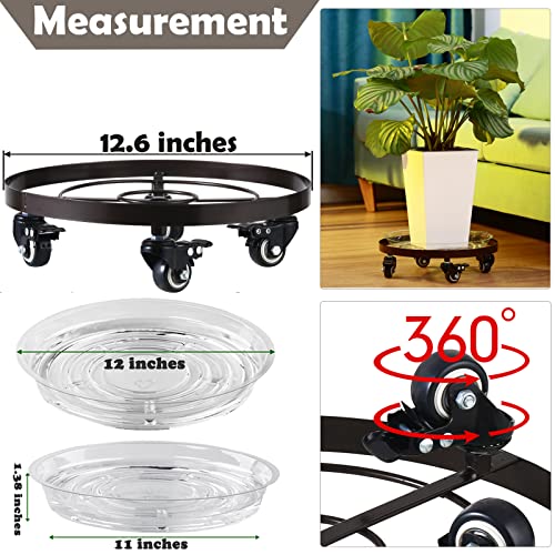 Planterhoma 3 Packs 12.6 inches Large Metal Plant Caddy with Wheels Plant Dolly Coasters Heavy-duty Wheeled Rolling Plant Stand with Casters for Indoor Outdoor Flower Pot Mover Rollers - color: Brown, size: 12.6"/ 3 packs
