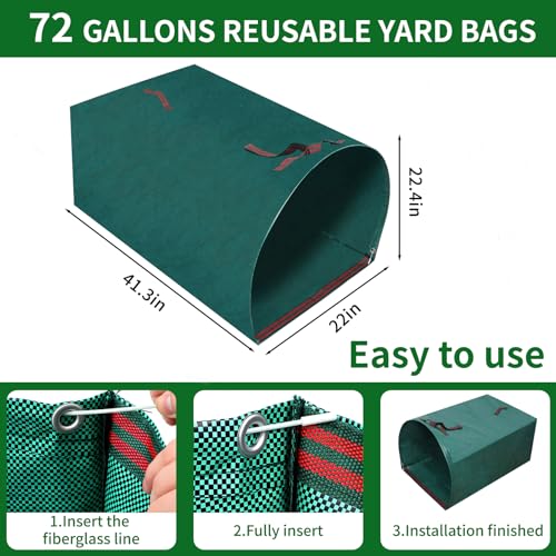 Reusable Lawn Bags,Collapsible Leaf Collector,72 Gallon Yard Waste Bags,Extra Large Leaf Dustpan Type Garden Bags For Leaves,Grass,Clippings,Debris