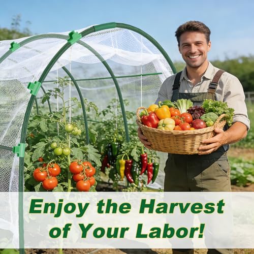 Garden Netting Kit, 10 X 50FT Garden Netting Pest Barrier with 10 Sets Garden Hoops and 20pcs Clips, Insect Netting Row Cover for Raised Beds Vegetable Fruits Flowers Protection