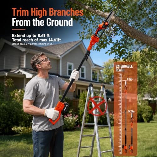 Electric Pole Saw for Tree Trimming, 6 Inch Cordless 2-in-1 Mini Chainsaw - color: Orange, size: 6inch