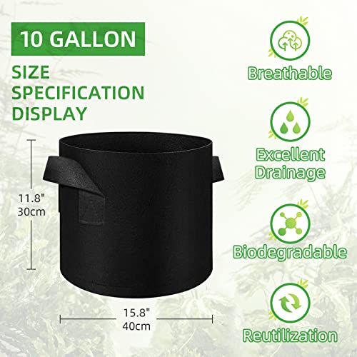 20 Pack 10 Gallon Plant Grow Bags, Breathable Felt Non-Woven Aeration Fabric Plant Grow Pots, Garden Planting Containers for Nursery Vegetable Flower Grow Bags with Handles (15.7x11.8inch) - size: 10 Gallon