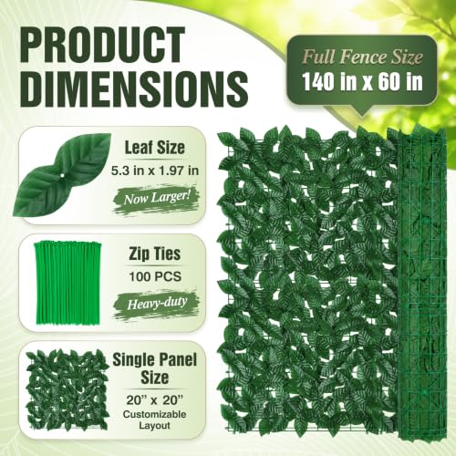 KASZOO Artificial Ivy Privacy Fence Screen - 140''(L) x 60''(W) Greenery Wall Panels for Outdoor Balcony, Patio or Garden Decor, Faux Grass Backdrop Panel for Stylish Green Privacy and Natural Charm - size: 140x60in