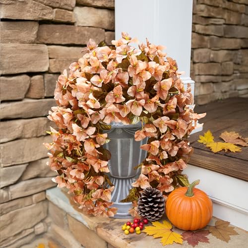 2 PCS Bougainvillea Artificial Hanging Flowers Plants for Outdoors, Brown - color: Brown