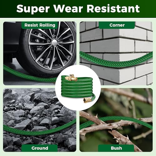 50FT Heavy Duty Garden Hose, Non-Expandable Flexible Kink-Resistant Water Hose, High-Density Fabric, Leak-Proof Metal Connector for Patio Lawn Car Wash - size: 50FT
