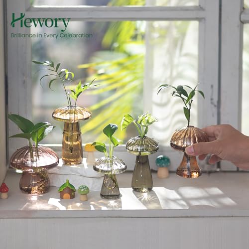 Hewory Plant Propagation Station: 10PCS Fall Glass Mushroom Vase for Flower - color: Multi-amber, size: 10