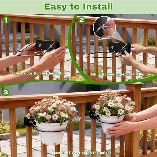 3PCS Railing Plant Holder Adjustable Balcony Plant Holder for Porch - size: 3pc 5 7 9 inches