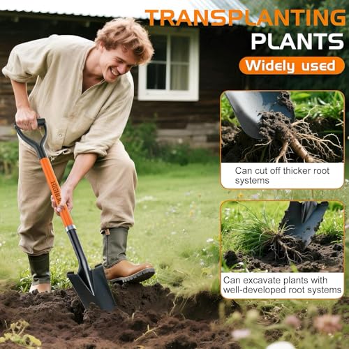 HIGHLIGHT Drain Spade Shovel 45Inch Orange Fiberglass D Grip Trench Digging