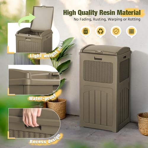 Devoko 33 Gallon Outdoor Trash Can, Hideaway Garbage Bins with Tiered Lid - color: Brown, size: 1 Pack
