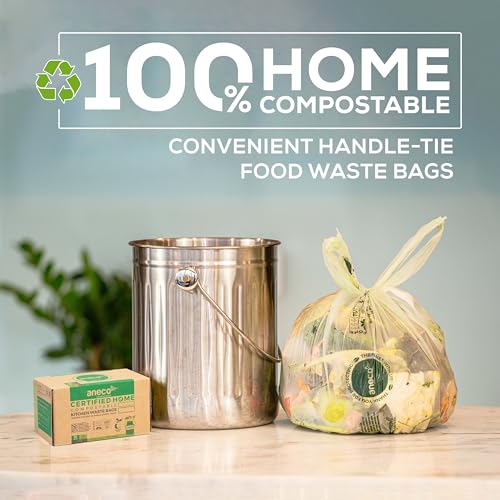 ANECO 100% Compostable Food Waste Bags 1.6 Gallon With Handles (30 Count) - color: 1.6 GAL (Handle Tie Bags, 30 Count)