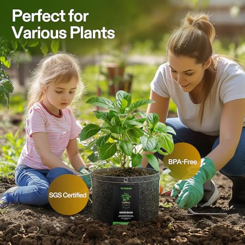 VIVOSUN 10-Pack 5 Gallon Grow Bags, 500G Thick Nonwoven Fabric Pots with Strap Handles, Multi-Purpose Rings, for Low Stress Plant Training Fruits, Vegetables, and Flowers - size: 5 Gal (Pack of 2)