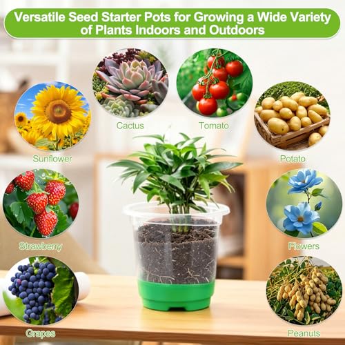 59Pcs Clear Nursery Pots Kits with Grow Light Includes 22 Pack 4'' Seed Starter Pots with Silicone Base & Lids, Clear Plant Pots for Propagation, Seedling Pots Kit with Drainage, Labels, Repotting Mat - size: 4 Inch