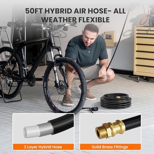 Giraffe Tools Retractable Air Hose Reel Enclosed with 3/8" x 50 ft, 217 PSI - color: Gray