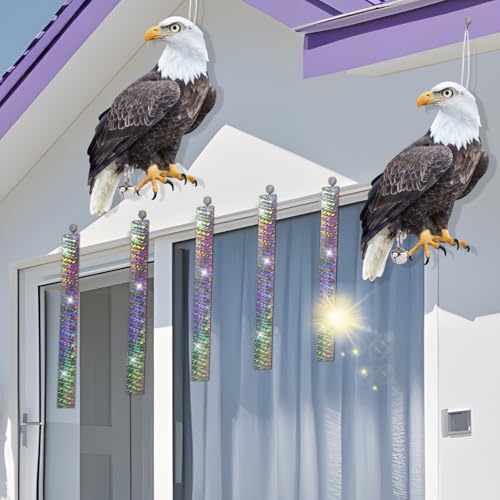 Plastic Hawk to Scare Pigeon Away from Porch Patio Balcony, 4Pcs Pigeon Scare Devices, Flat Fake Hawk to Keep Pigeon Away with Reflective Tape, Garden Hawk to Scare Woodpecker Squirrel for Outdoor - color: Black 01, size: 4 Pcs