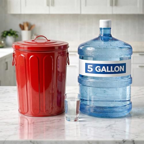 Plexon 5 Gallon Small Metal Trash Can with Lid Outdoor Galvanized Steel Bucket with Lid 5 Gal Storage Can for Dog Food Bird Seed Storage Container, Red - color: Red