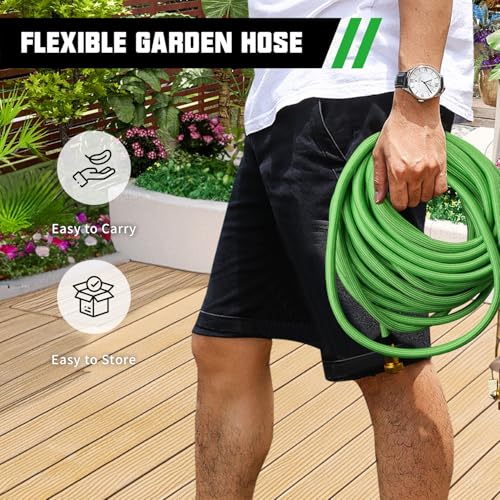 50FT Premium Non-Expanding Garden Hose Ultra Lightweight Design 50 FT Watering Hose with 10 Function Nozzle, Kink & Tangle-Free, Leakproof & Pressure Resistant for Yard/Lawn/Camping (Green) - color: Green, size: 50FT