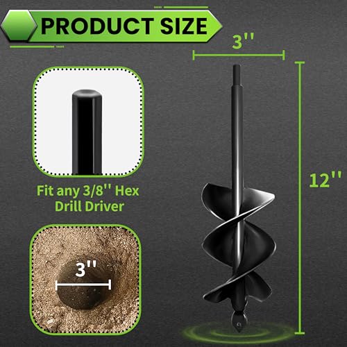 3"x12" Black Twin Auger Drill Bit – Wide & Fast Double Spiral Drill - color: Black, size: 3"x12"