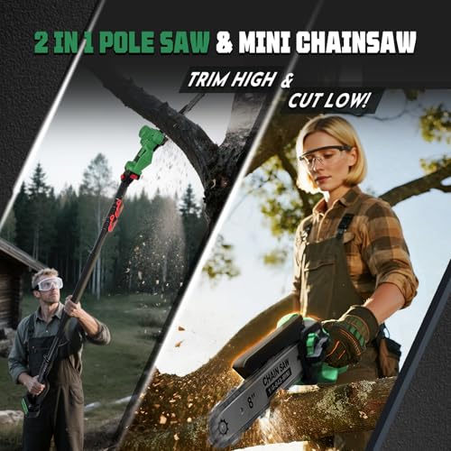 2-in-1 Electric Pole Saw for Tree Trimming For Branch Cutting - color: Green, size: 8inch