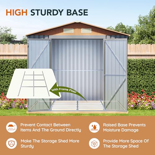 10×8FT Metal Shed & Outdoor Storage Shed with Floor Frame(Matte Gray) - size: 8*10FT(Base Included)