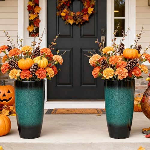 Autodaya 23.8" Ceramic-Look Tall Planters for Outdoor Plants Pots for Porch - color: 23.8" Turquoise Ceramic Look