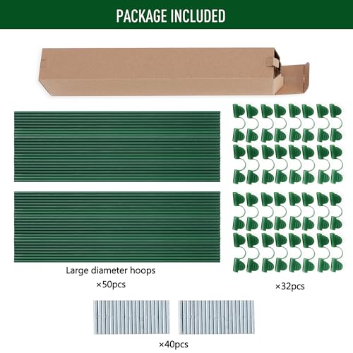 MAXPACE Greenhouse Hoops Kit, DIY 8ft Grow Tunnel, Fits Raised Garden Beds 2.8ft Wide & Up, 50 Pcs Rust-Proof Fiberglass Frame Support Rods for Row Cover, Shade Cloth, Frost Netting & Plant Stakes - size: L (for Width: 2.8' and up)