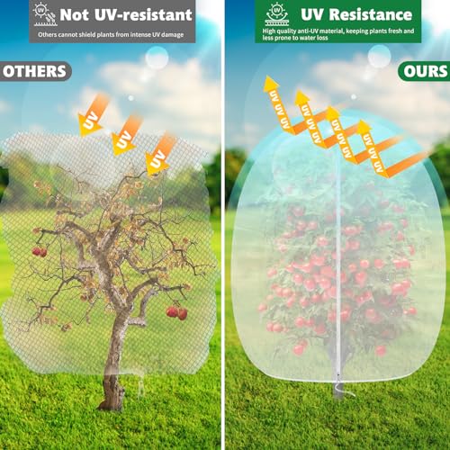 OZMI 2 Pack Bird Netting for Garden, 8 x 8 FT Blueberry Bush Netting Cover with Zipper, Drawstring Reusable Mesh Plant Protector for Shrubs Bush Fruit Tree Potted - size: 8 x 8 FT