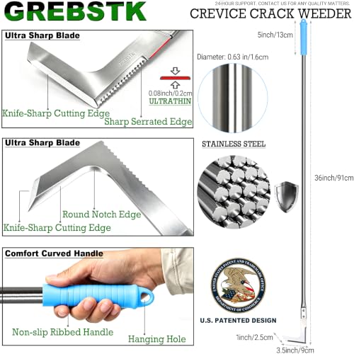GREBSTK Crack Weeder Crevice Weeding Stainless Steel Sharp Tool, 36 in - size: 36in Crack Weeder
