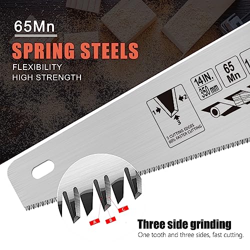 14 Inch Wood Hand Saw, 11 TPI Universal Handsaw Non-slip Ergonomic Handle Rustproof Wood Saw - color: 14 Inch Orange