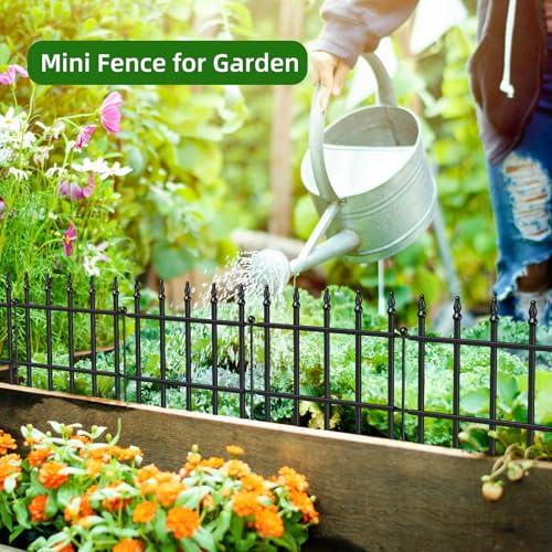 Decorative Metal Garden Fence 11" x 6', Small Fence Border with Stakes - size: 11″H x 6ft(5 Panels)