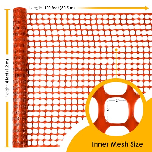 Plastic Mesh Fence, Garden Fencing, for Snow, Orange, 4'x100' Feet, 1 Roll - color: Orange