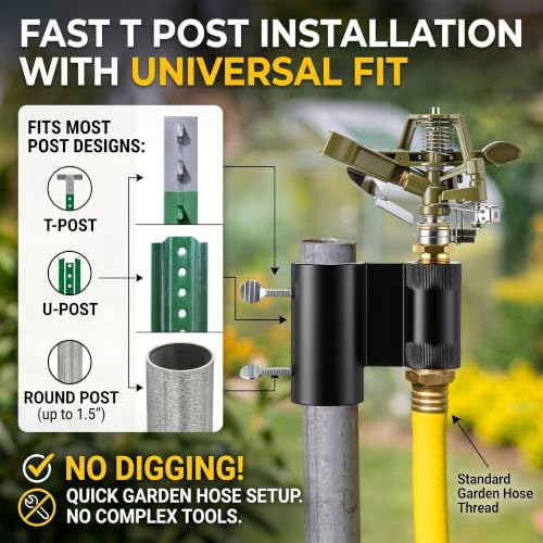 T Post Impact Sprinkler, Zinc Alloy 360°Garden Sprinkler Fit T U Round Post