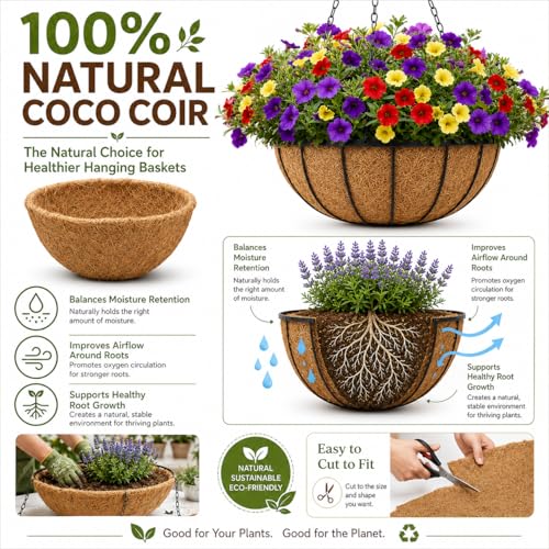 Y&M 2pcs 10inch Round Coconut Fiber Liner, Natural Coir Replacement for 10'' Hanging Planter Basket - color: 2pcs 10in Round