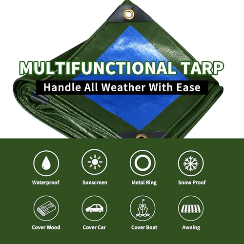 TARPAL 20x30ft Large Tarp Waterproof 16mil Heavy Duty Tarp,Green/Blue tarp - color: Green/Blue, size: 20x30 Feet-Finished size