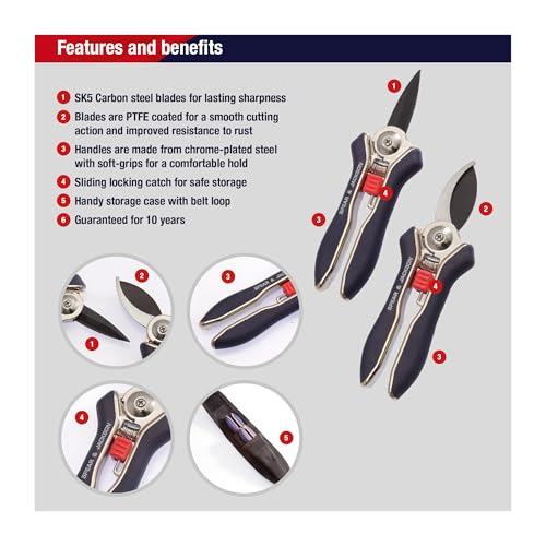 Spear & Jackson Razorsharp Mini Pruner Set for Small Garden Tasks and Bonsai Care, 2 Piece Precision Compact Lightweight Ergonomic Pruning Shears - style: Mini Pruner Set