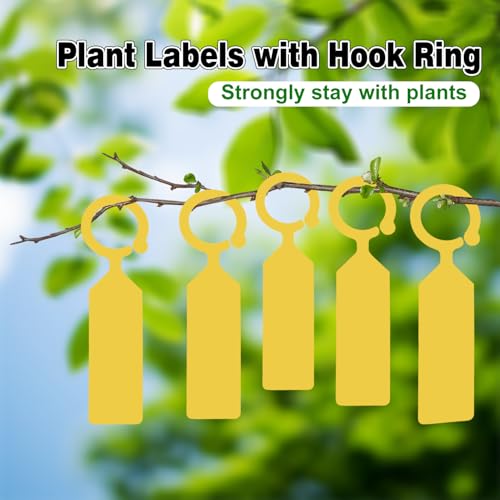 Plant Labels Yuanling 100Pcs Plastic Waterproof Plant Tree Tags Nursery Garden Markers for Indoor Outdoor Gardening Plants Vegetables Flowers Potted (Yellow Color with 1 Marker Pen) - color: Yellow