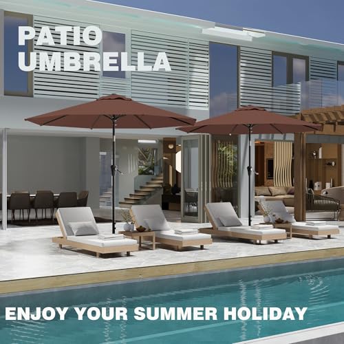 AreShark 9FT Outdoor Patio Umbrella with Tilt and Crank, Brown - color: Brown, size: 9ft