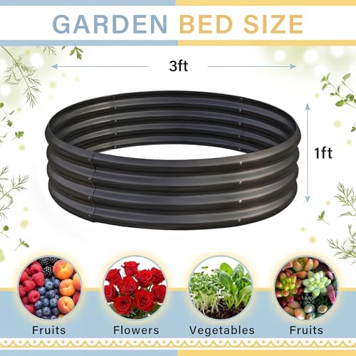 Land Guard 3×3×1ft Galvanized Raised Garden Bed Kit, Round Galvanized Planter Raised Garden Boxes Outdoor, Large Metal Raised Garden Beds for Vegetables, Grey - color: 2-grey, size: 3×3×1ft
