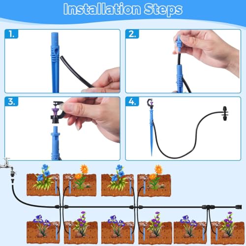Drip Irrigation System Kit - Automatic Garden Watering System with G Type 360° Rotating Micro Sprinkler Heads & 16FT 8/11mm & 10FT 4/6mm Irrigation Tubing for Garden, Lawn, Greenhouse, Yard, Plant - size: 16FT 8/11mm + 10FT 4/6mm Tube