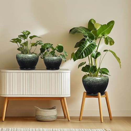 Ceramic Planters for Plants, 10 Inch Flower Pots, Retro Green - color: Retro Green, size: 10 Inch