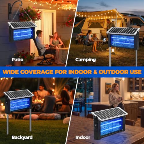 20W Solar Bug Zapper Outdoor Waterproof, LANGY 20W w/10000mAh Battery Electric Mosquito Killer Zapper Fly Insect Mosquitos Trap with Auto On/Off & 16.4ft Cord for Yard Camping Garden RV Home - size: 20w with 2 UV lights