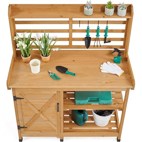 Yaheetech Outdoor Potting Bench with Storage, Planting Table for Patio,Wood - color: Wood