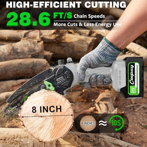 Mini Chainsaw Cordless 8 Inch with 2x 4000mAh Batteries, Portable Electric Chain Saw, Automatic Oiler, Battery Powered Small Handheld Saw, Security Lock Trees Branches Trimming, Wood Cutting, 2026 - size: Light Gray 8-inch
