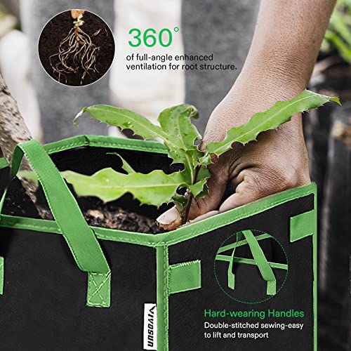 VIVOSUN 5 Pack 5 Gallon Square Grow Bags, Thick Nonwoven Cubic Fabric Pots with Handles for Indoor and Outdoor Gardening - size: 5 Gallon